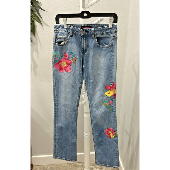 Y2K BCBG Maxazria Embroidered Jeans Flower 90s Boho Hippie Festival - Size 4 - Picture 5 of 14
